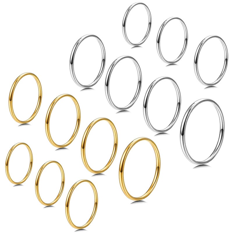 MILACOLATO Silver Plated and Gold Plated Rings for Women | 1mm Thin Stainless Steel Bands Rings | Midi Thumb Pinky Toe Stacking Kunckle Rings 7Pcs | Rounded Comfort-Fit Size 3/4/5/6/7/8/9 - Image 1